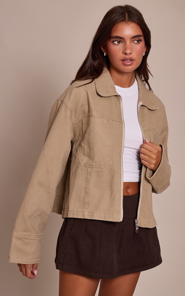 Stone Zip Up Denim Jacket