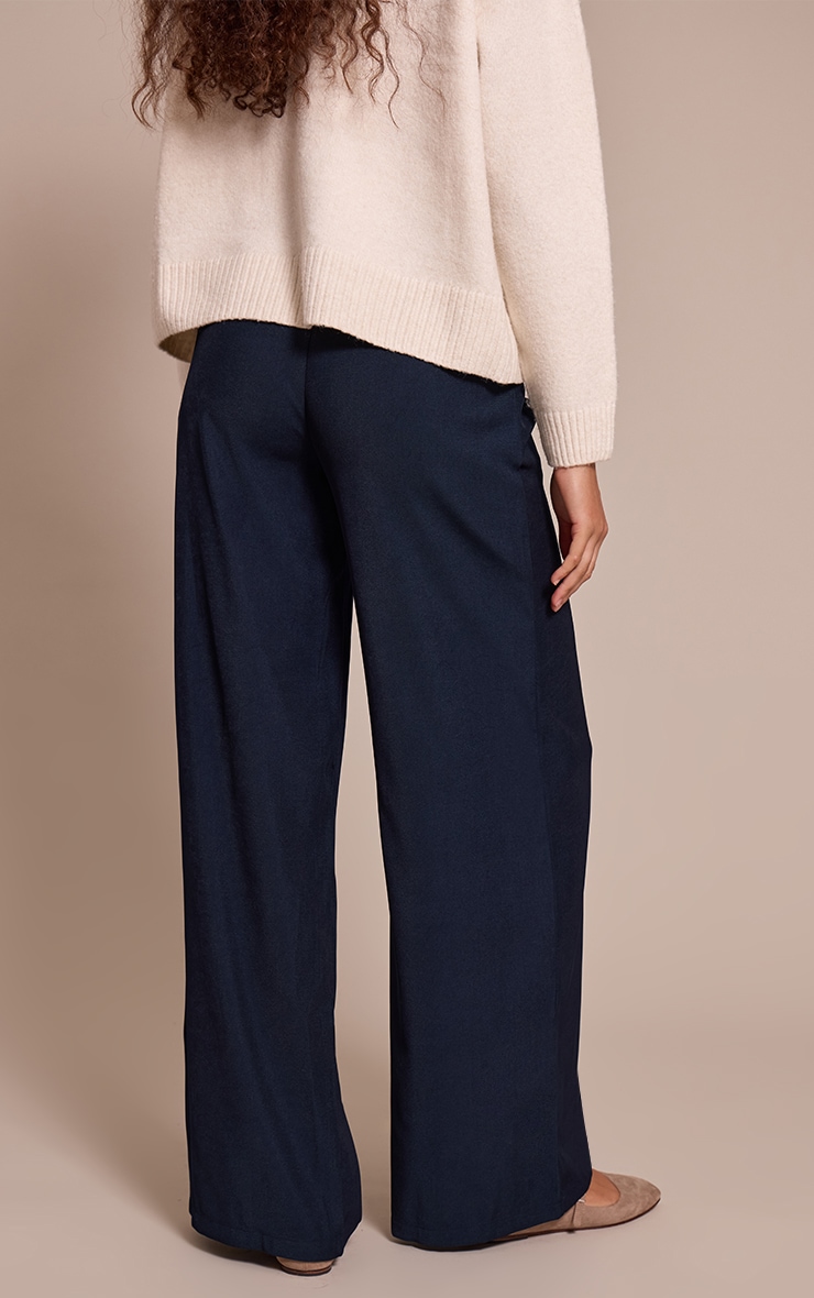 Tall Pantalon large bleu marine à taille haute image 3