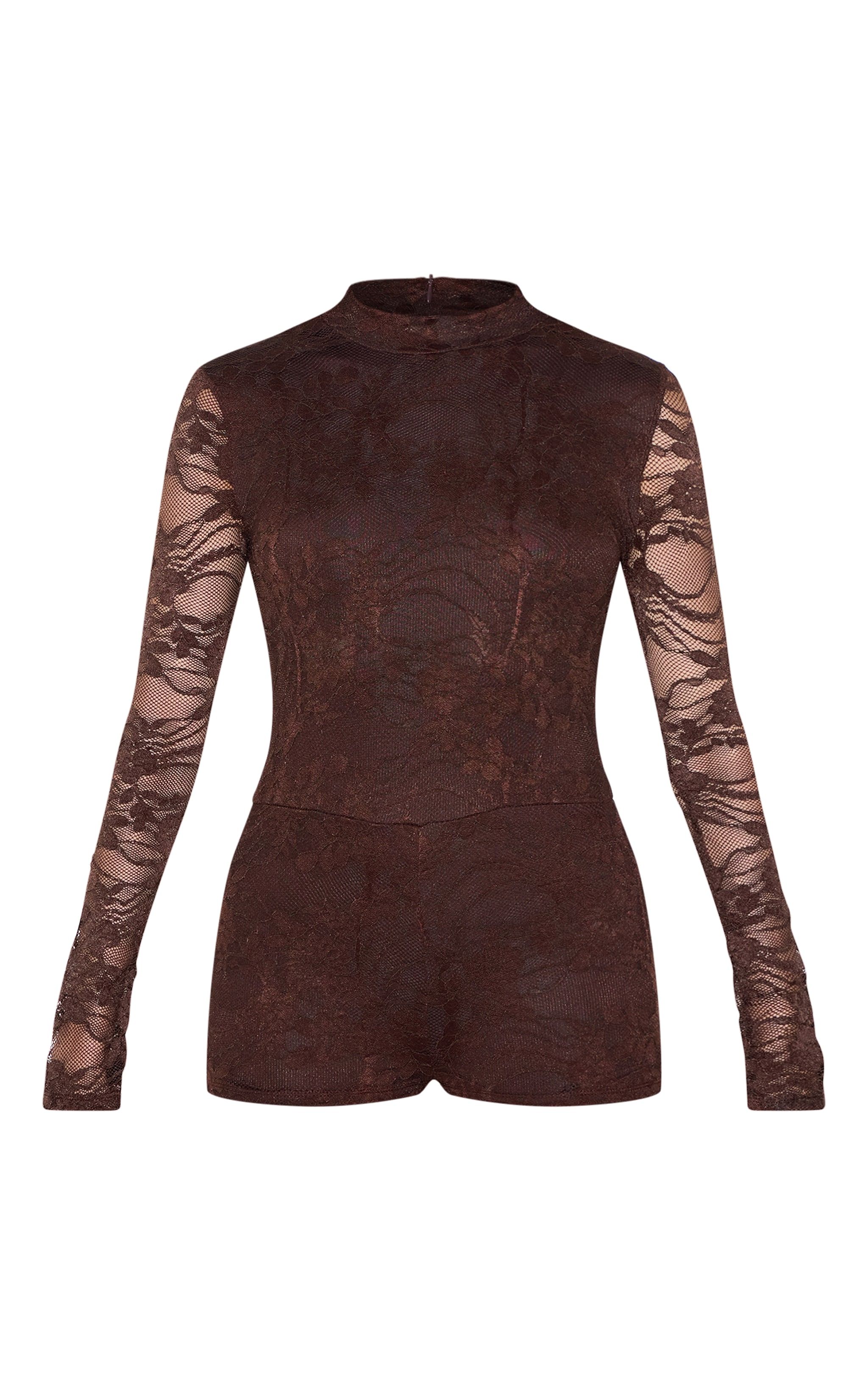 Chocolate Lace Lined Long Sleeve Boat Neck Romper image 5