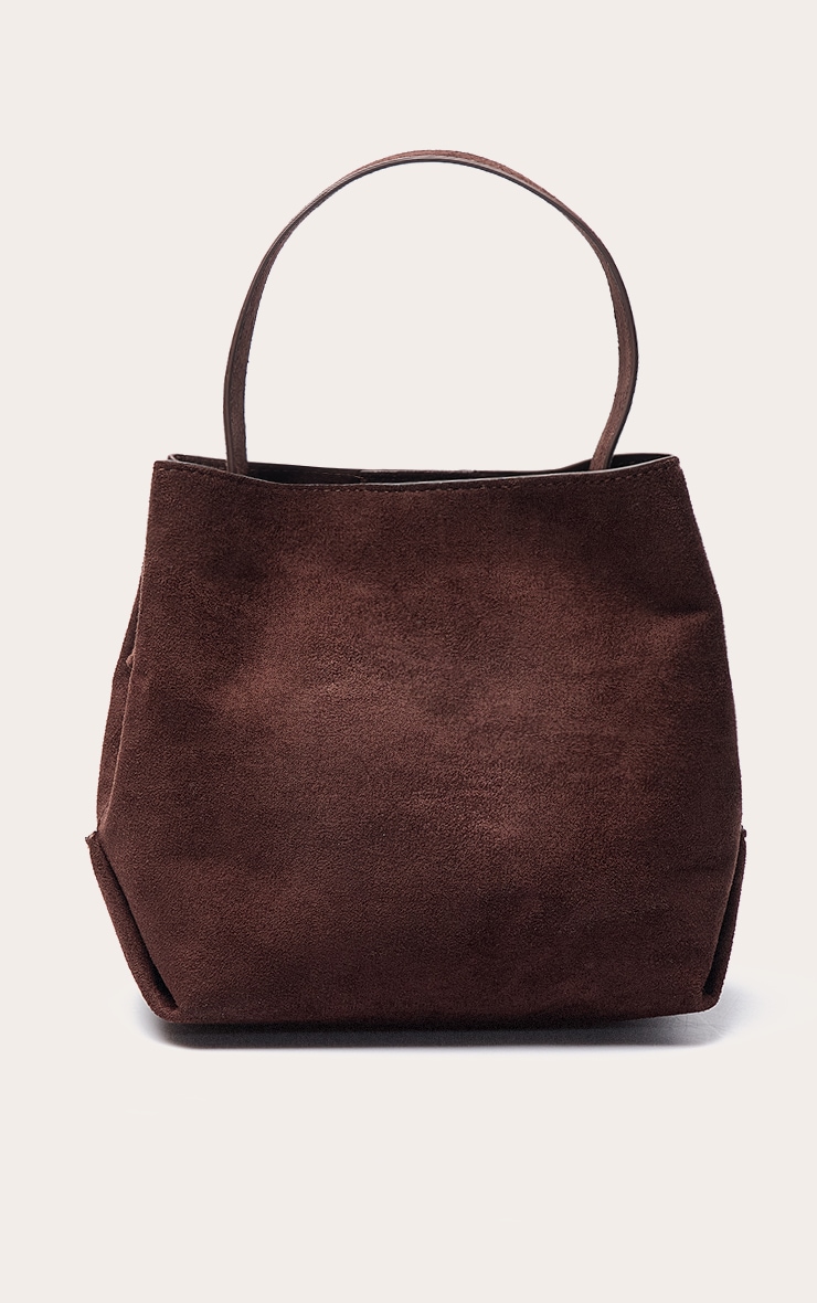 Chocolate Faux Suede Mini Bucket Crossbody Bag image 2