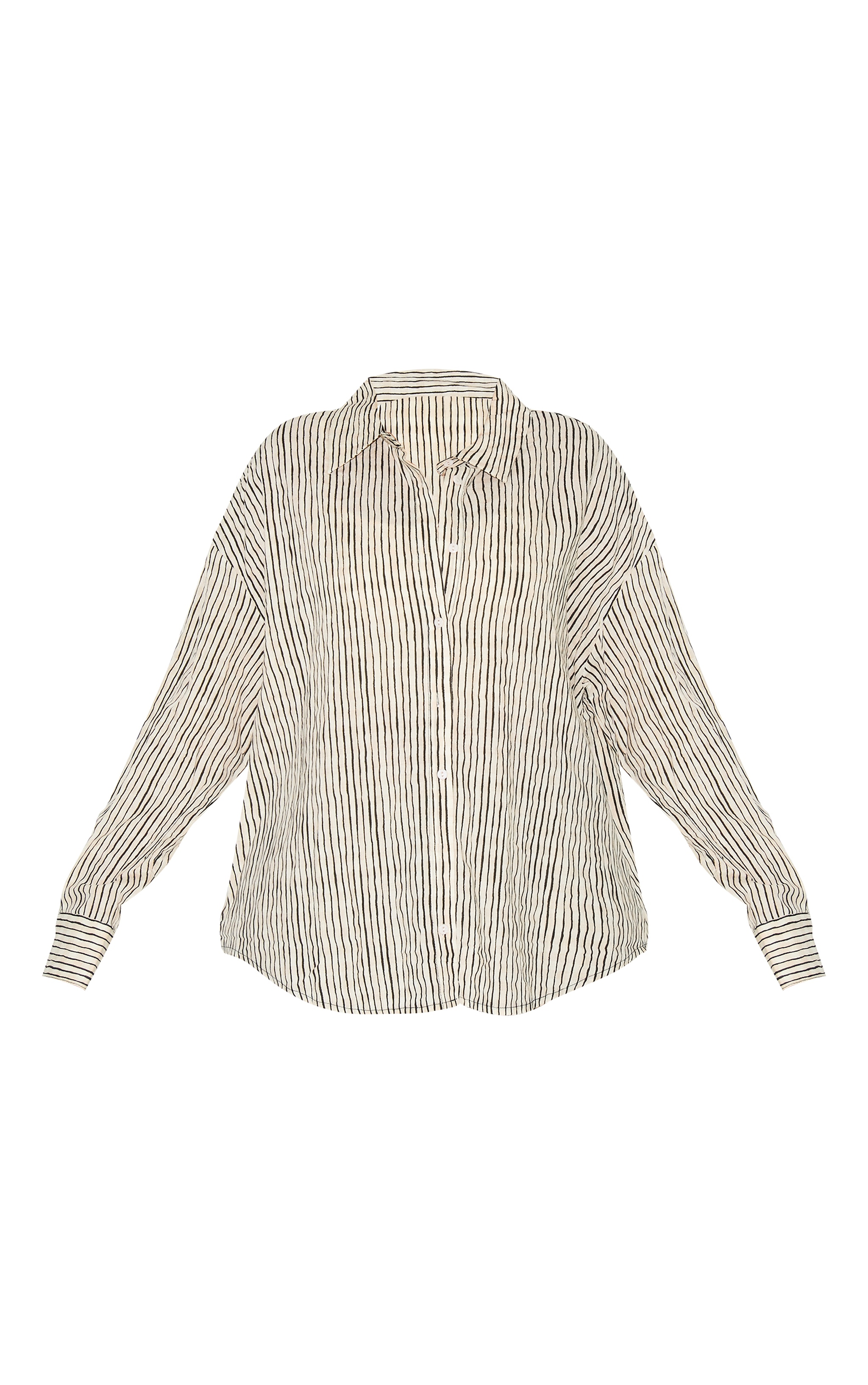 Plus Black Striped Linen Long Sleeve Shirt image 5