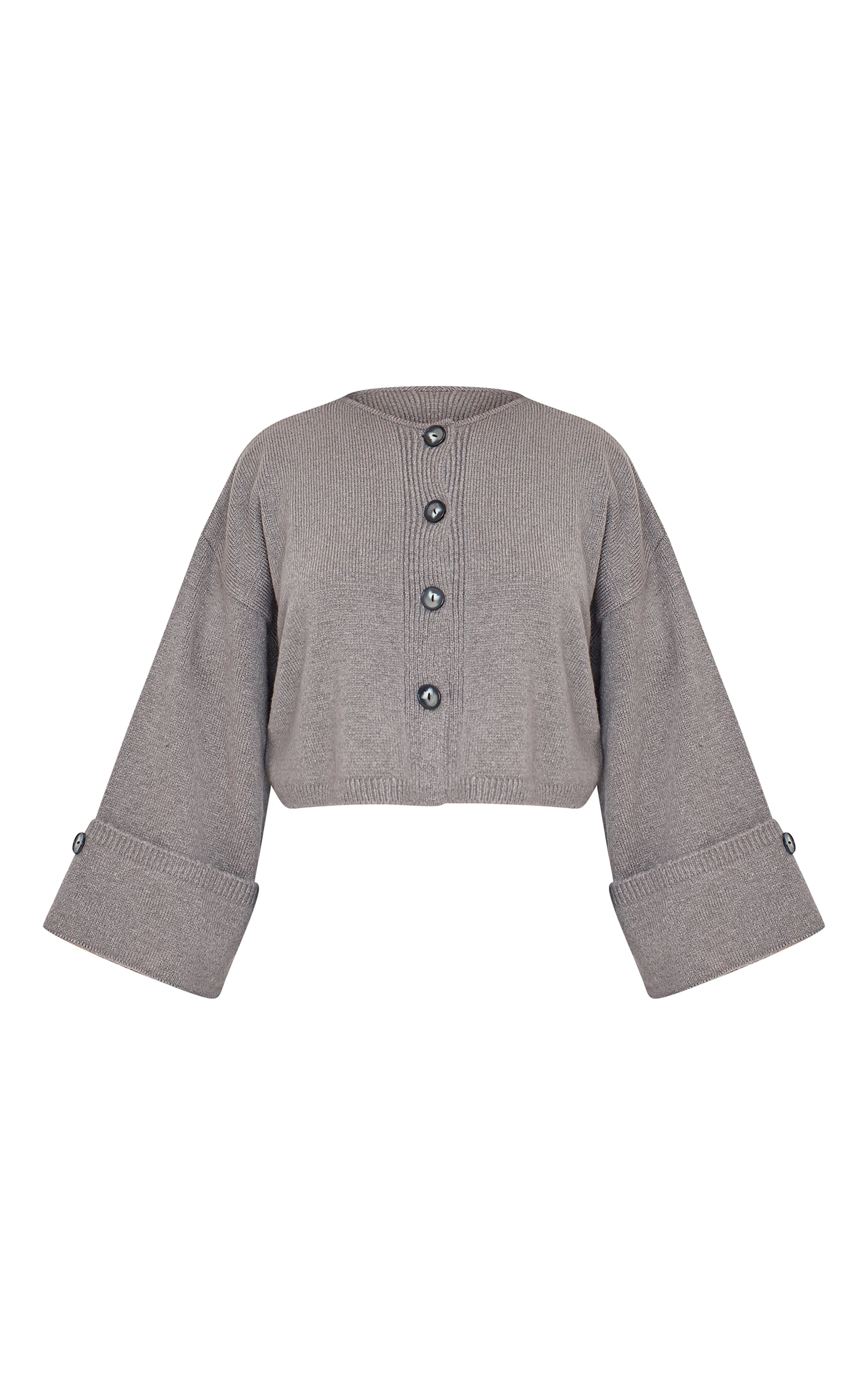 Petite Ash Grey Knitted Turn Up Sleeve Cardigan image 5