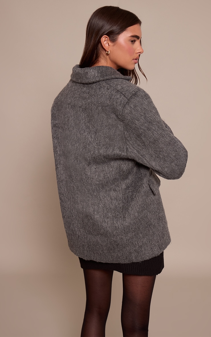 Charcoal Brushed Wool Look Oversized Blazer image 2