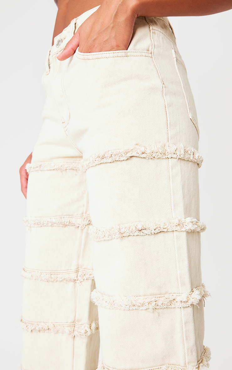 Washed Stone Frayed Striped Seam Wide Leg Jeans | Denim