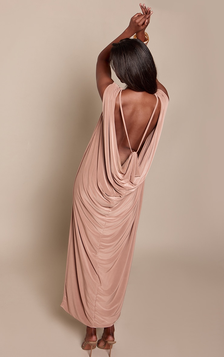 Taupe Slinky Open Back Strappy Maxi Dress image 2