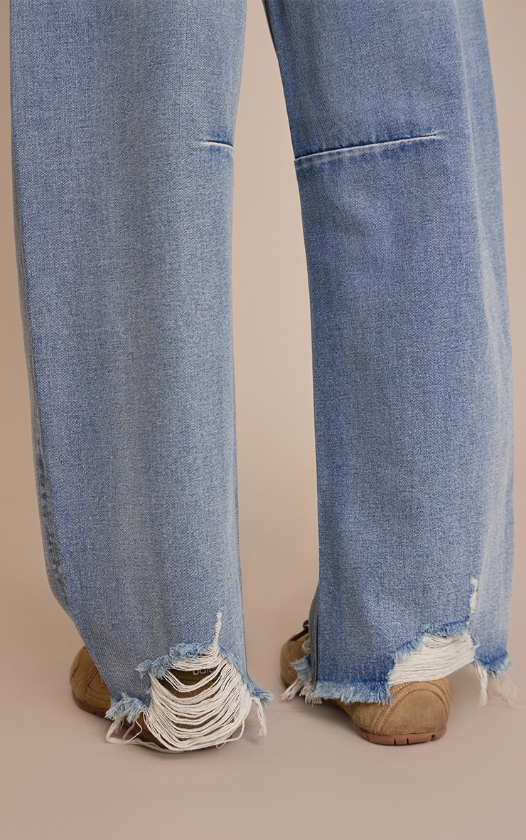 Mid Blue Distressed Barrel Jeans image 4