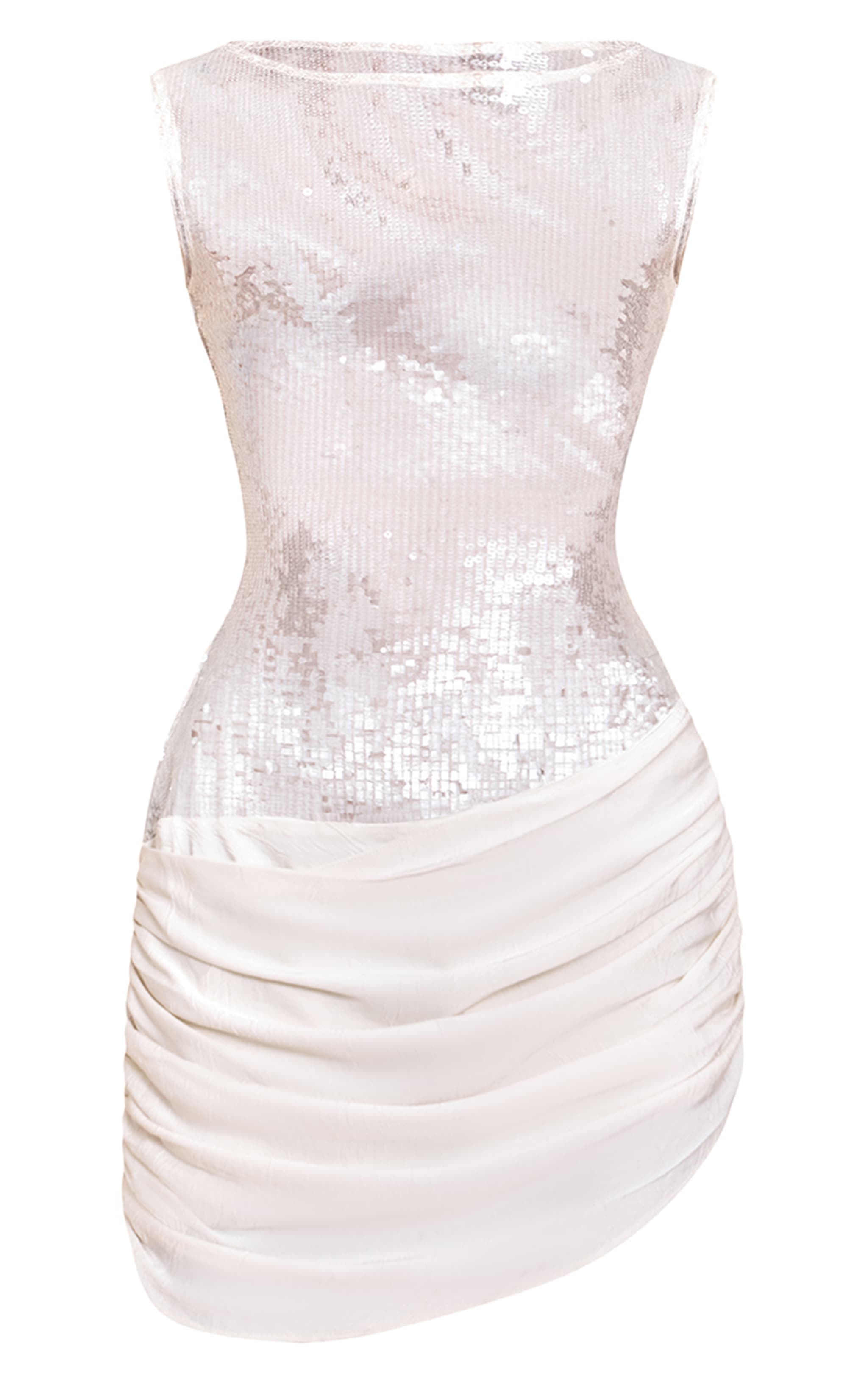 PLT Label Ivory Sequin Sleeveless Drape Detail Bodycon Dress image 7