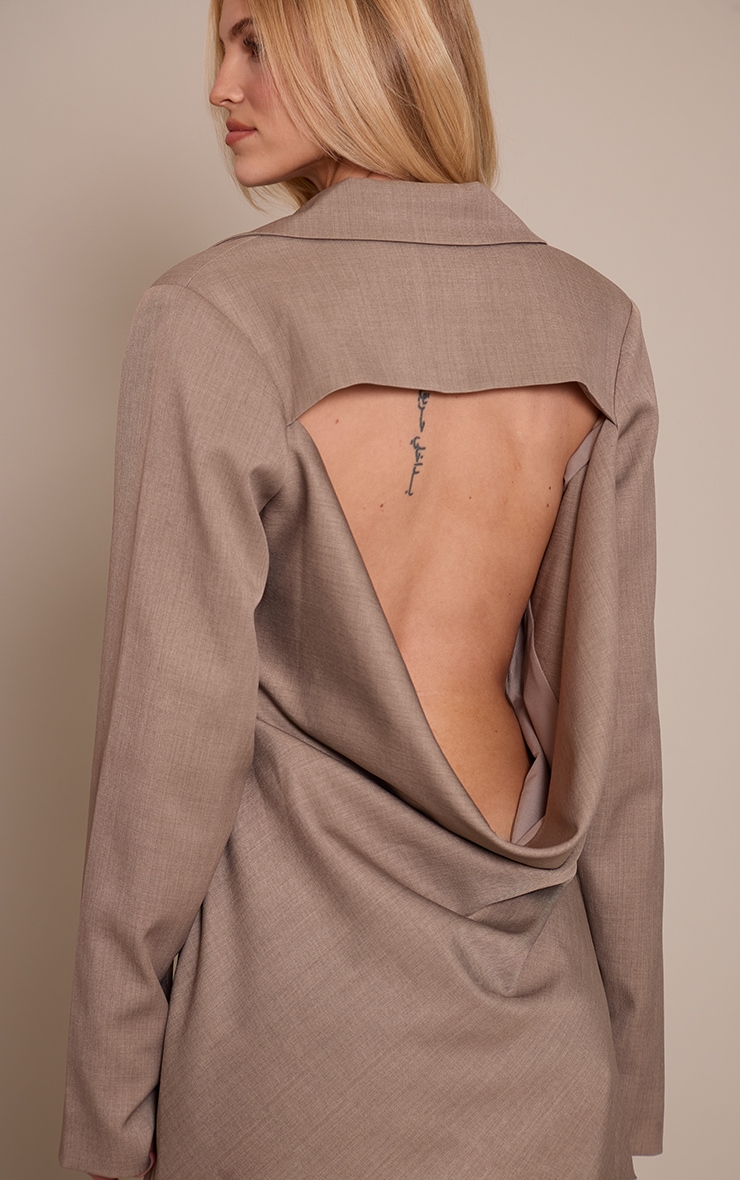 Grey Woven Cowl Open Back Blazer Dress image 4