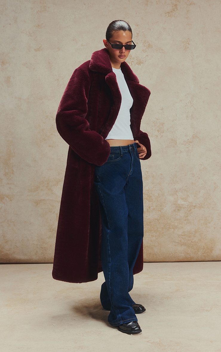 Cherry Faux Fur Tie Waist Maxi Coat image 2