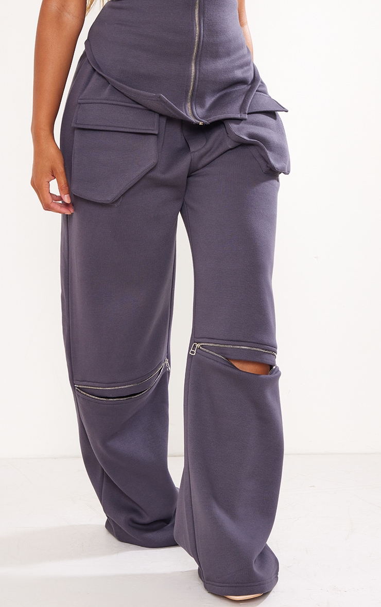 Shape Charcoal Sweat Utility Zip Front Wide Leg Sweatpants image 2