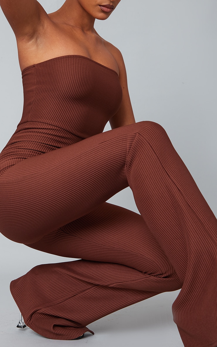 Chocolate Rib Bandeau Split Hem Jumpsuit image 4