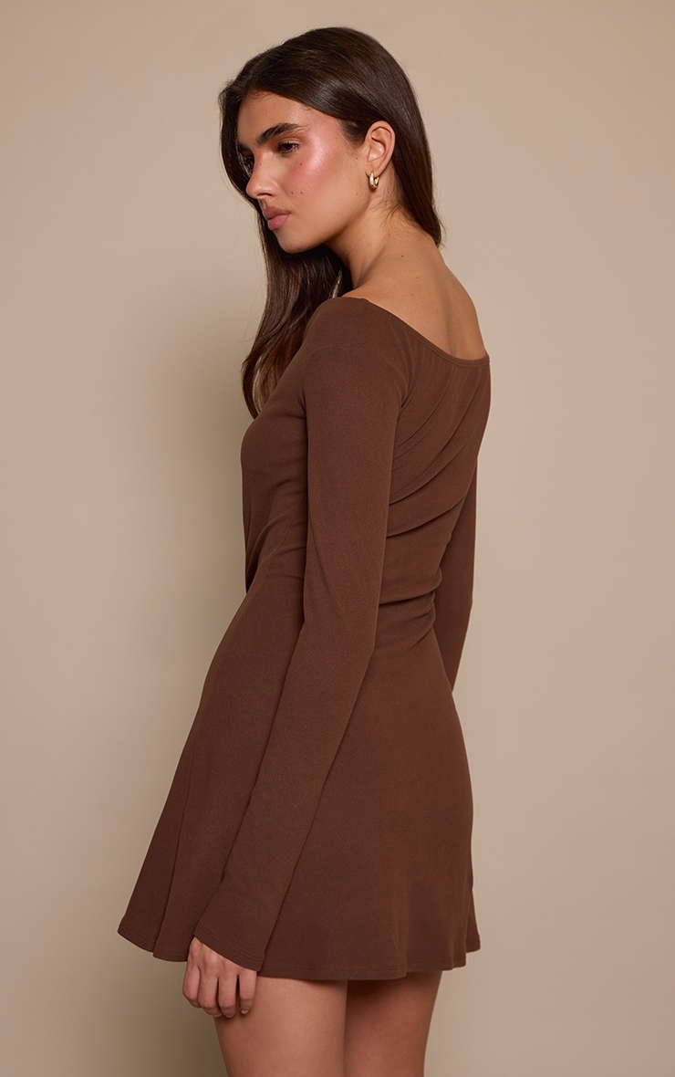 Taupe Soft Touch V Neck Long Sleeve Shift Dress image 2