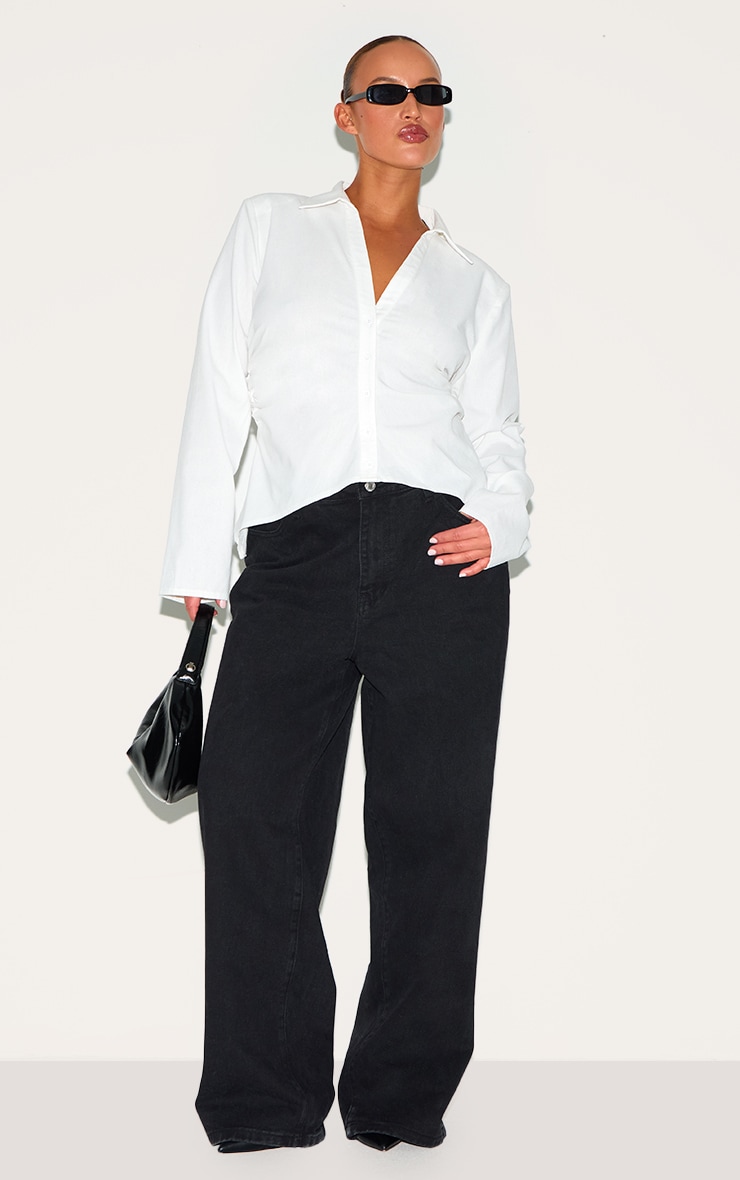 Plus White Linen Shoulder Padded Fitted Shirt image 3