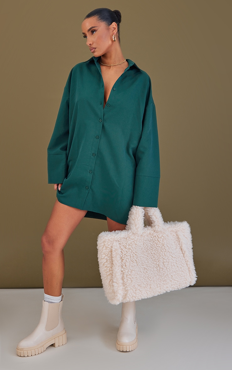 Forest Green Poplin Exaggerated Cuff Oversized Shirt Dress image 3