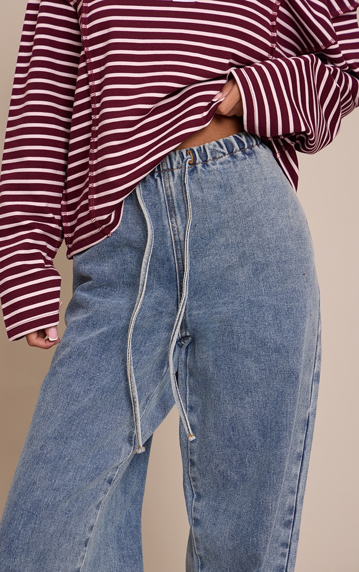 Petite Jean large bleu clair délavé à taille nouée élastique image 4