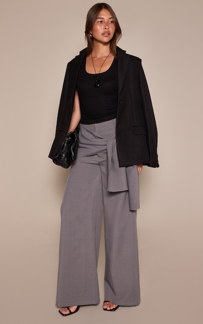 Pantalon large tissé gris anthracite à partie superposée style foulard