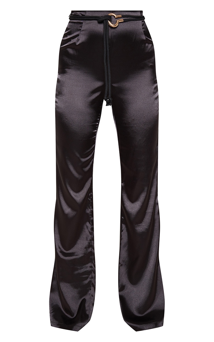 Black Rope Belt Flared Trouser Trousers PrettyLittleThing USA