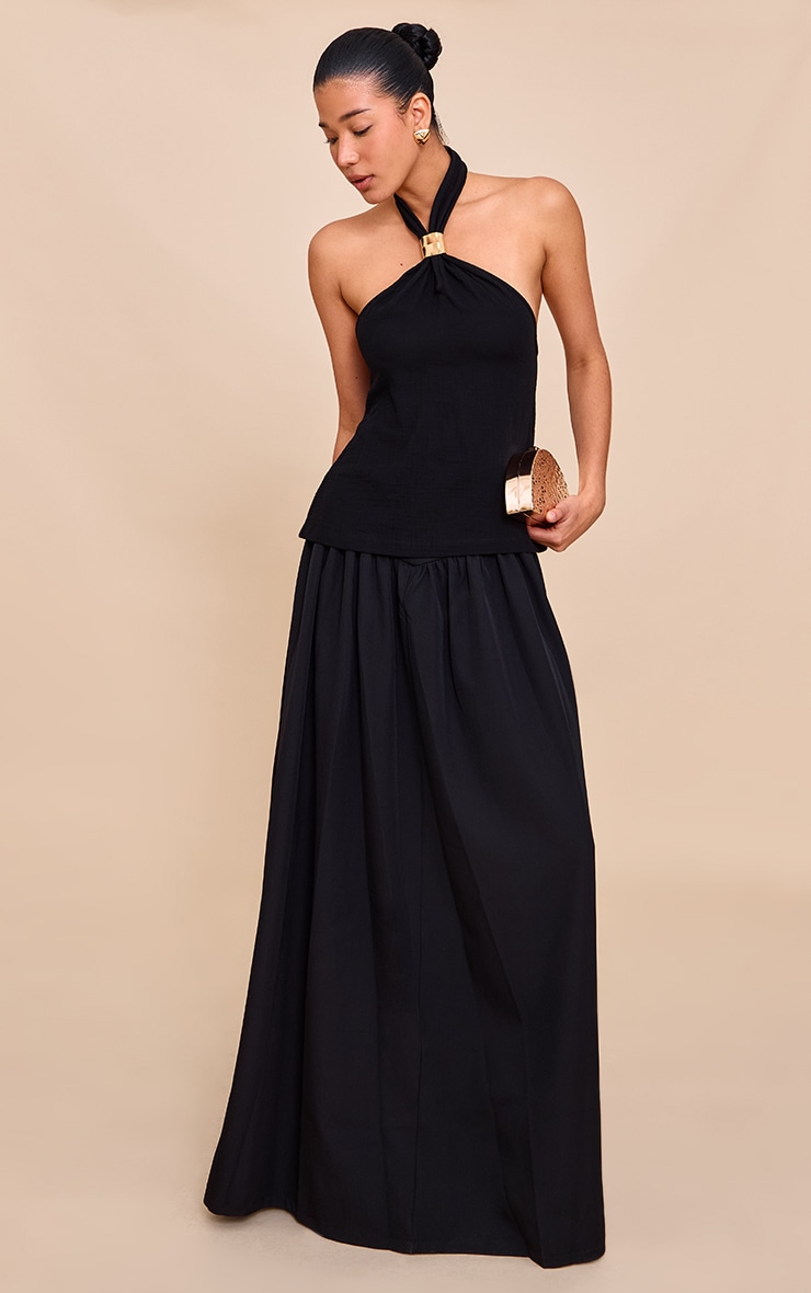  Black Lightweight Woven Halterneck Trim Detail Top image 3