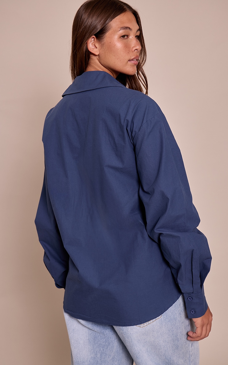 Navy Cotton Multi Button Cinched Shirt image 2