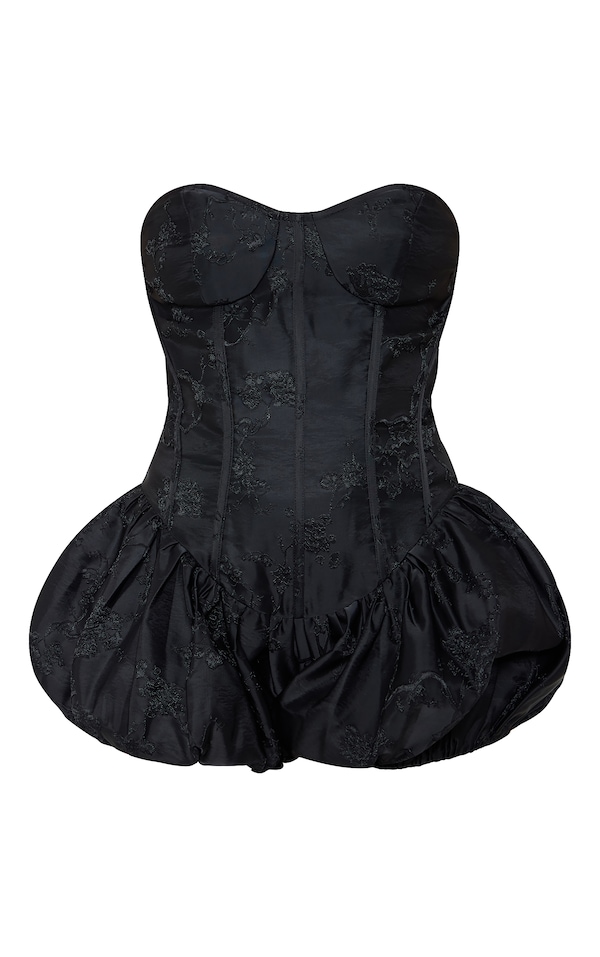 Black Jacquard Puffball Romper