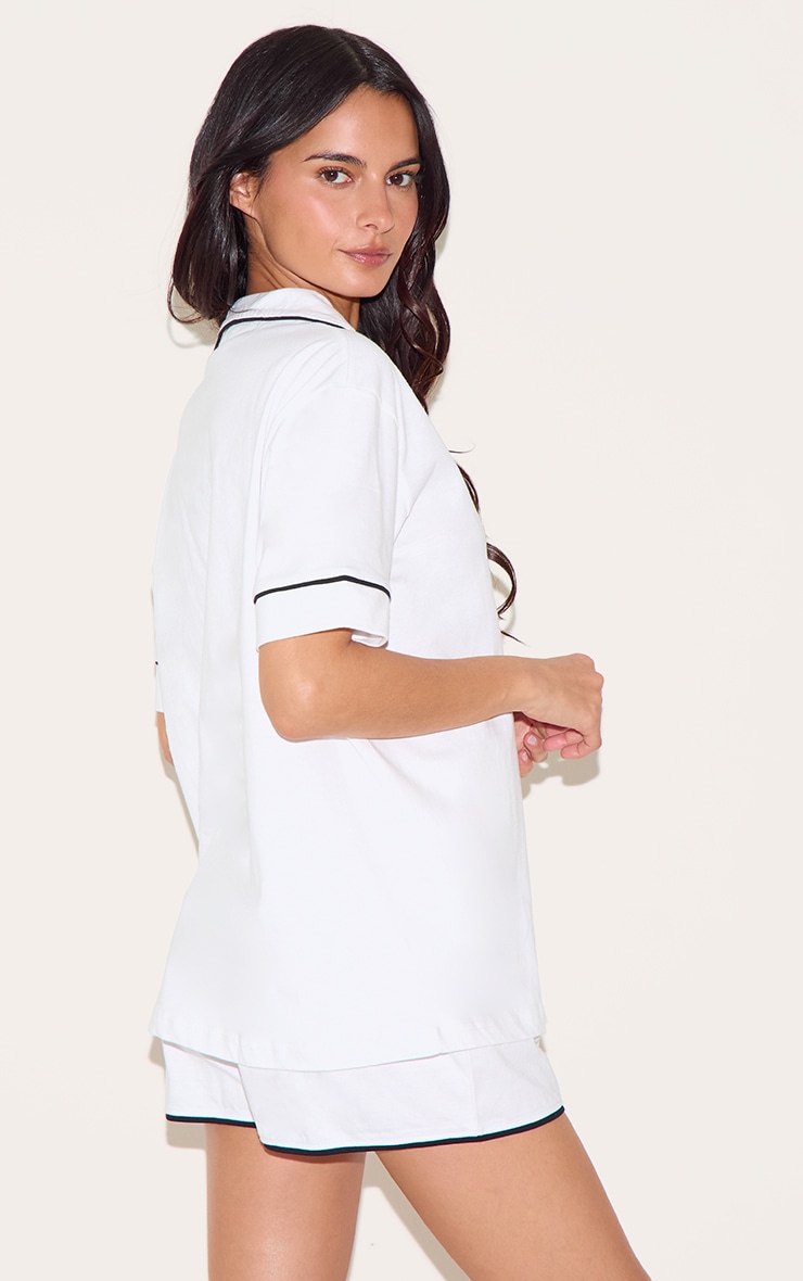 White Jersey Piping Detail Short PJ Set image 2
