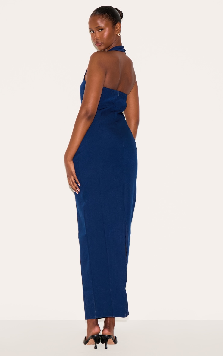 Navy Woven Halter Button Maxi Dress image 2