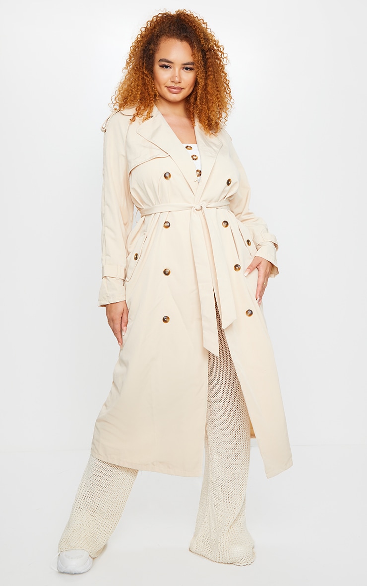 Plus Stone Oversized Button Down Trench Coat