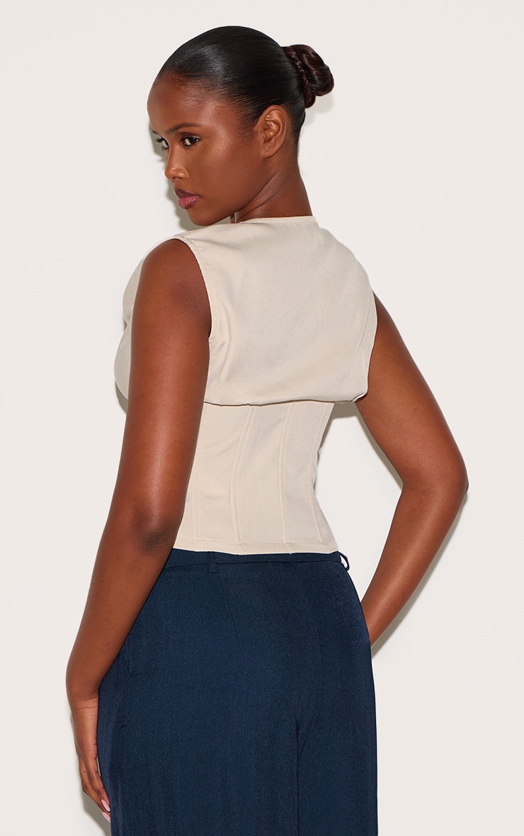 Beige Cowl Neck Woven Corset image 2