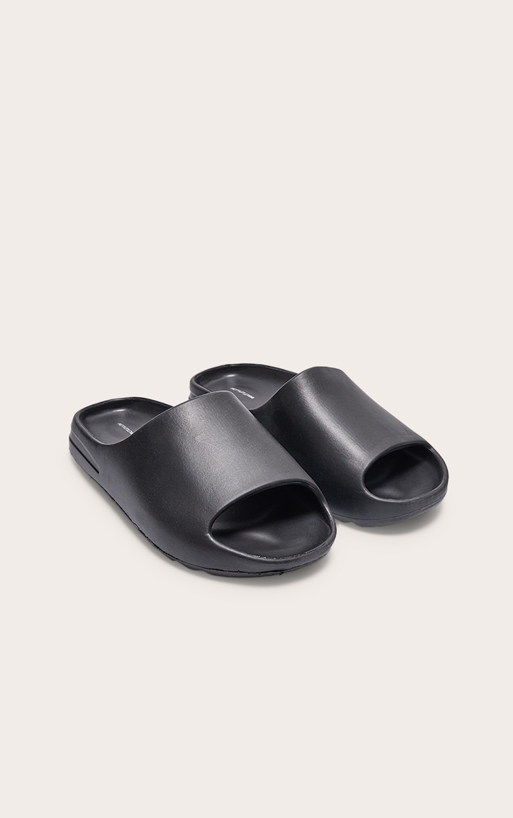 Black Rubber Ribbed Sole Slides image 2