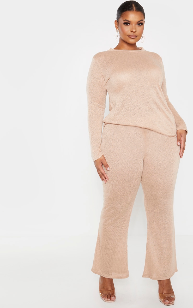 Plus Stone Textured Wide Leg Pants