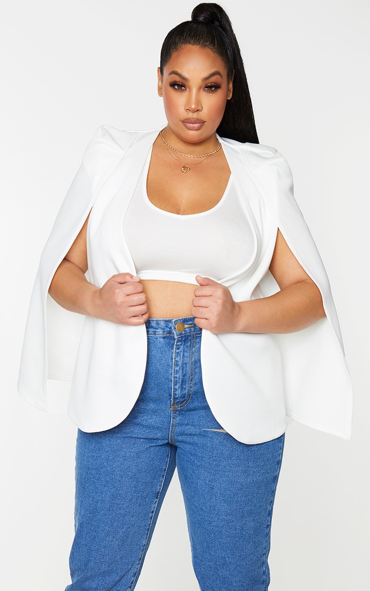 Plus White Cape Blazer