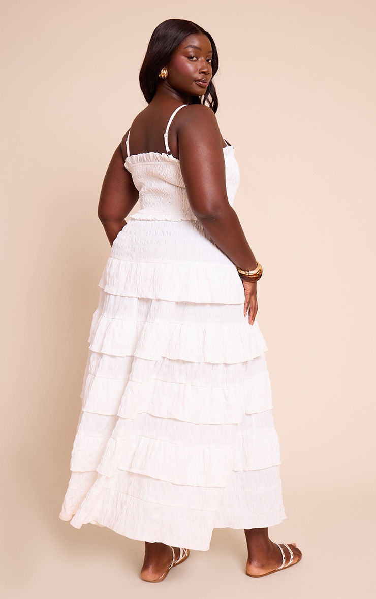 Plus White Textured Shirred Tiered Maxi Dress image 2