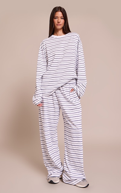 Pantalon large à cordon de serrage rayé marine