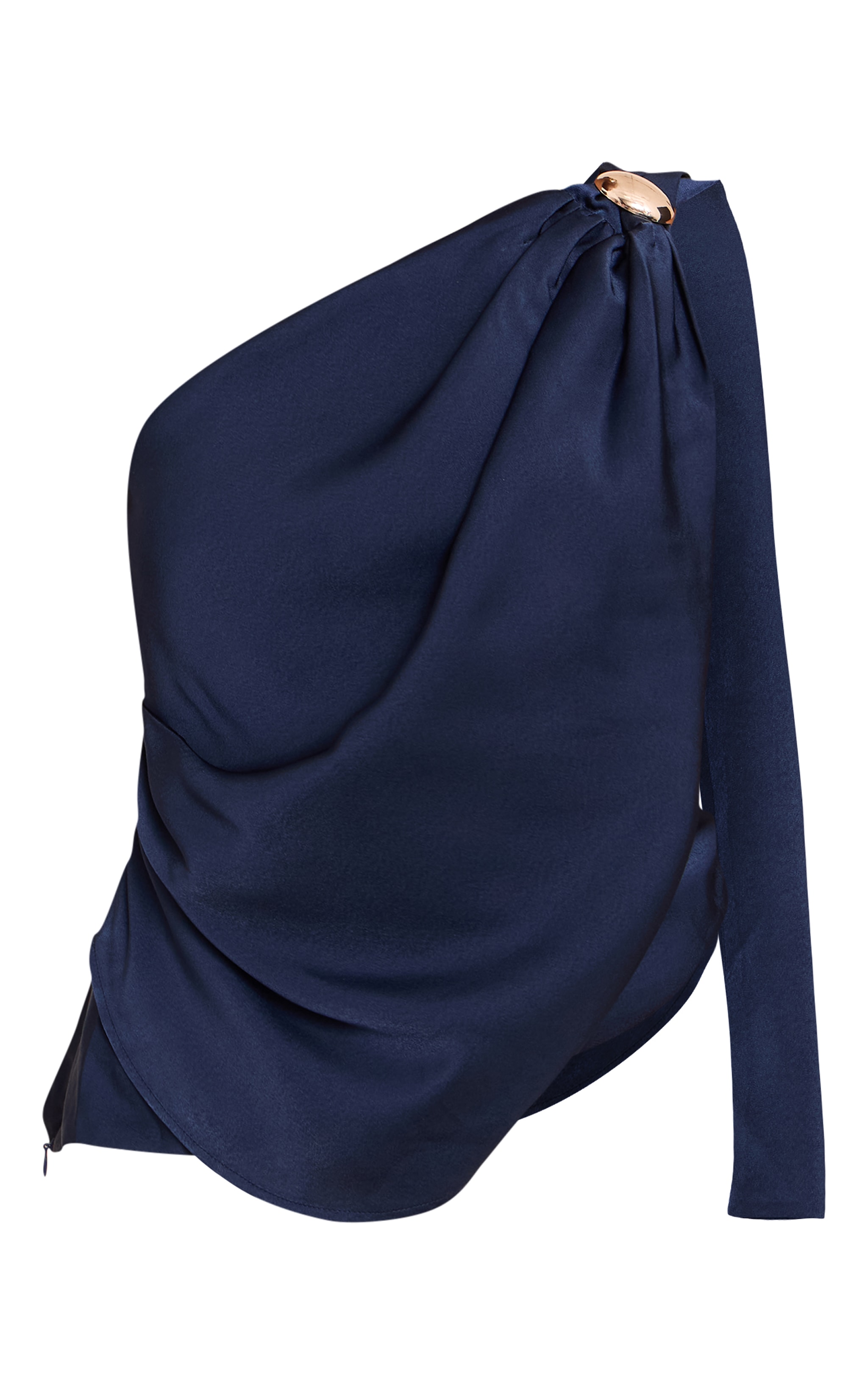Navy Satin Drape Trim Detail Top image 5