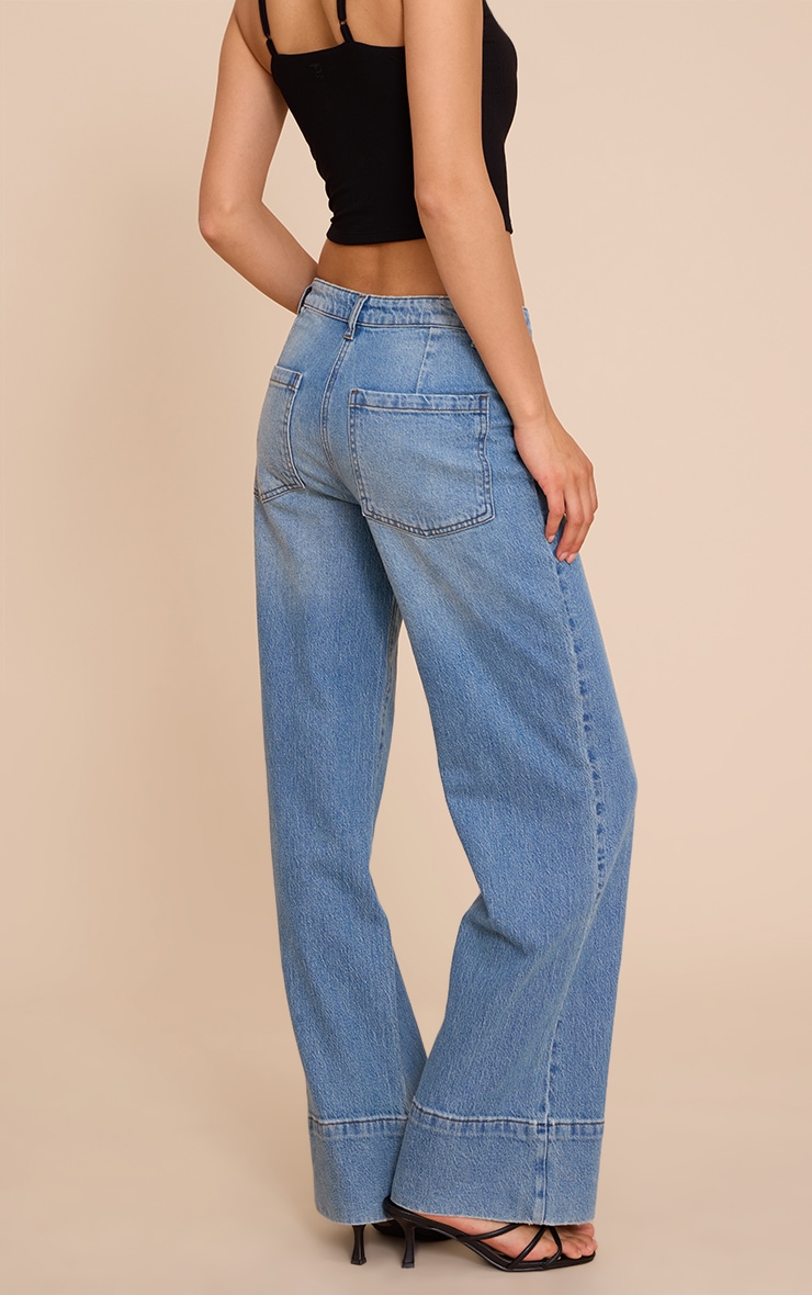 Mid Blue Wash Hem Seam Detail Front Pocket Jeans image 3