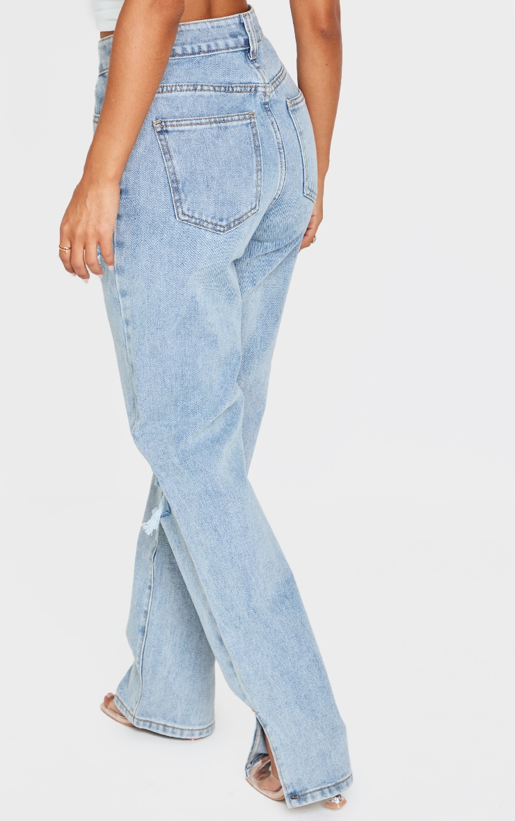 Petite Bleach Wash Ripped Split Hem Jeans image 3