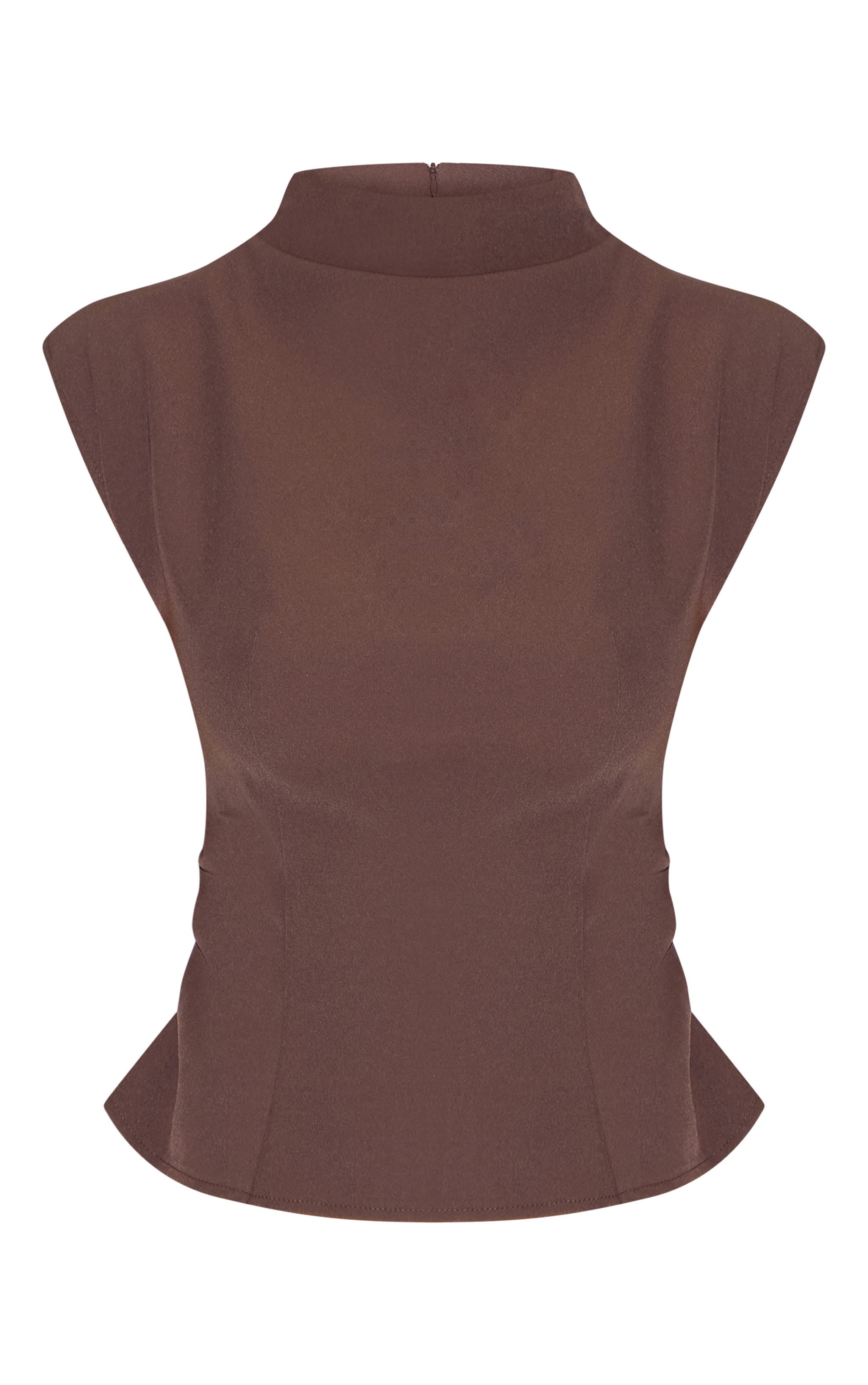 Chocolate Ruched Woven Shoulder Pad Top image 5