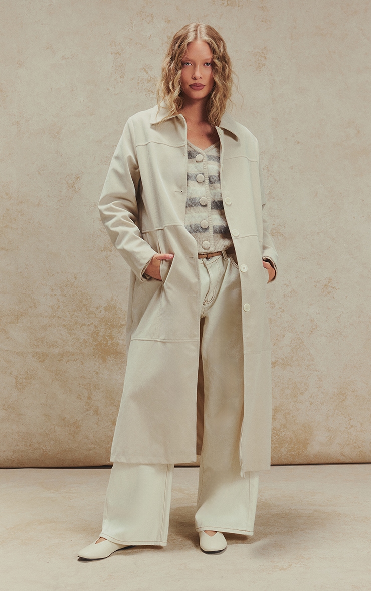 Beige Striped Brushed V Neck Covered Button Knitted Cardigan image 3