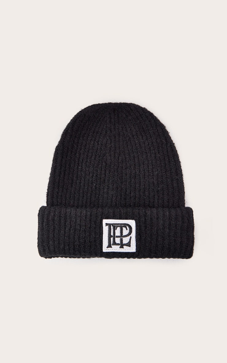 PLT Logo Black Brushed Knit Fold Over Beanie image 2