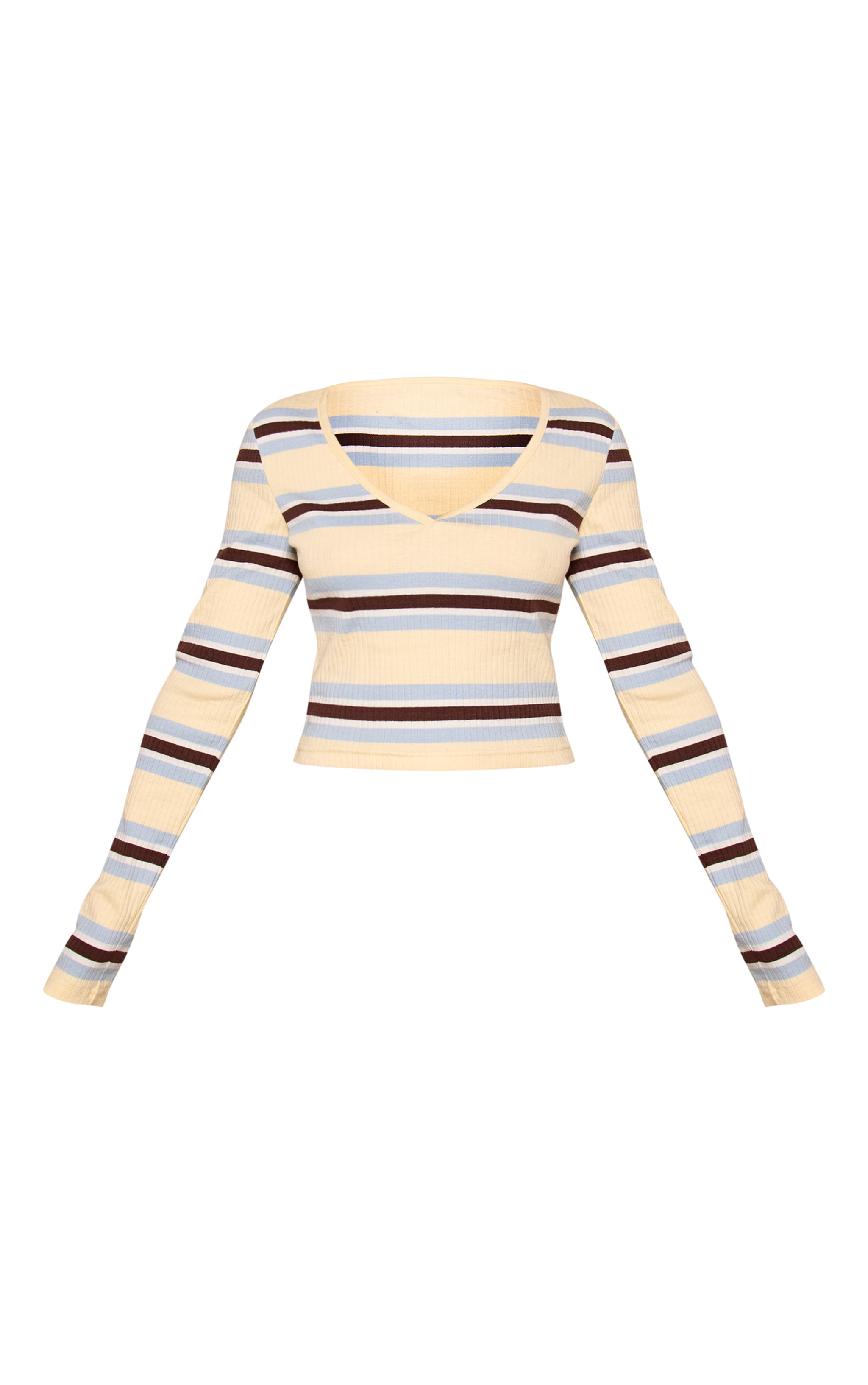Petite Cream Stripe Ribbed Long Sleeve Top image 5