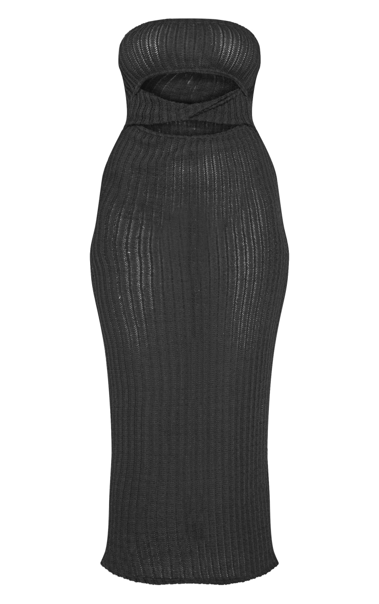 Robe longue texturée noire torsadée découpée à col bardot image 5