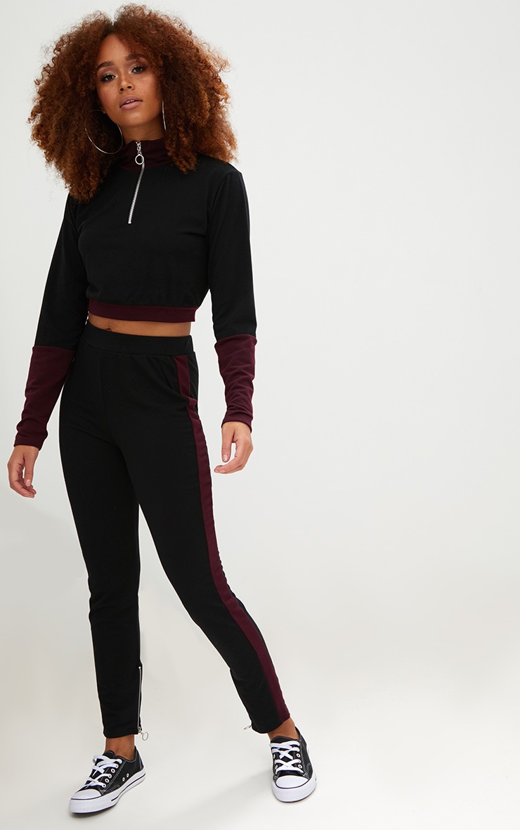 Black Ring Zip Slim Leg Joggers Trousers PrettyLittleThing
