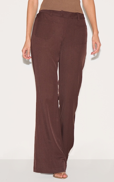 Pantalon de tailleur flare tissé chocolat à taille basse et poches