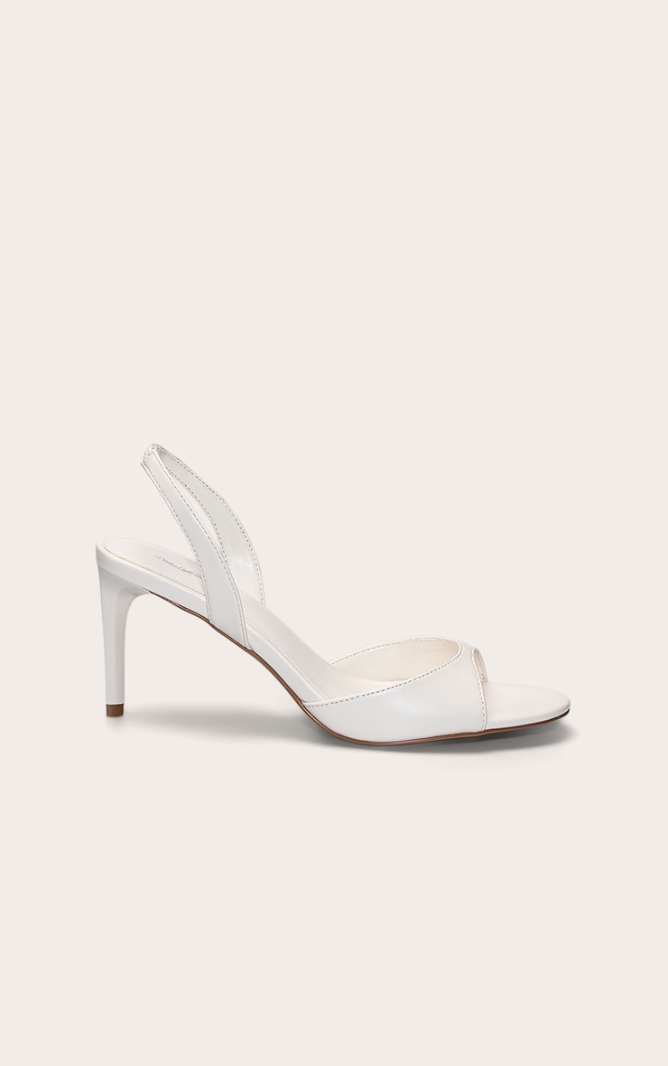 Cream PU Round Toe Barely There Heeled Sandals image 2