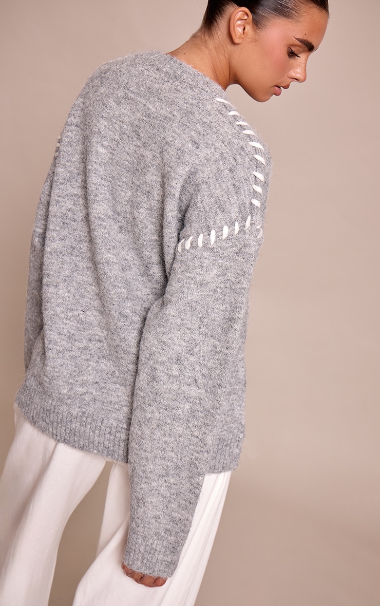 Grey Blanket Stitch Knit Jumper image 2