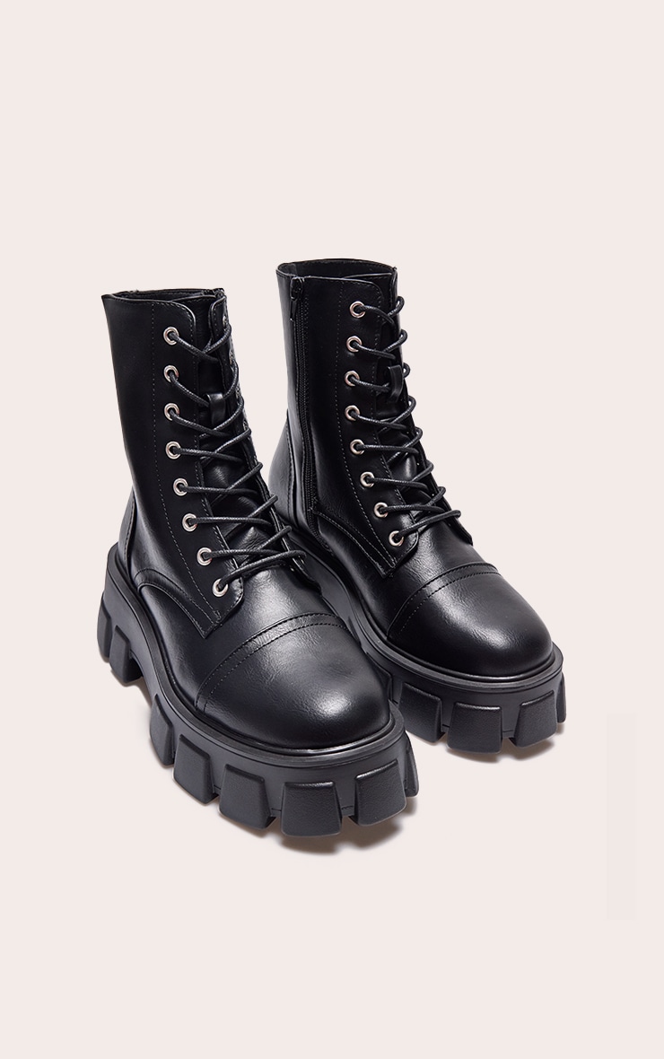 Black Wide Fit Lace Up Extreme Chunky Hiker Boots image 3