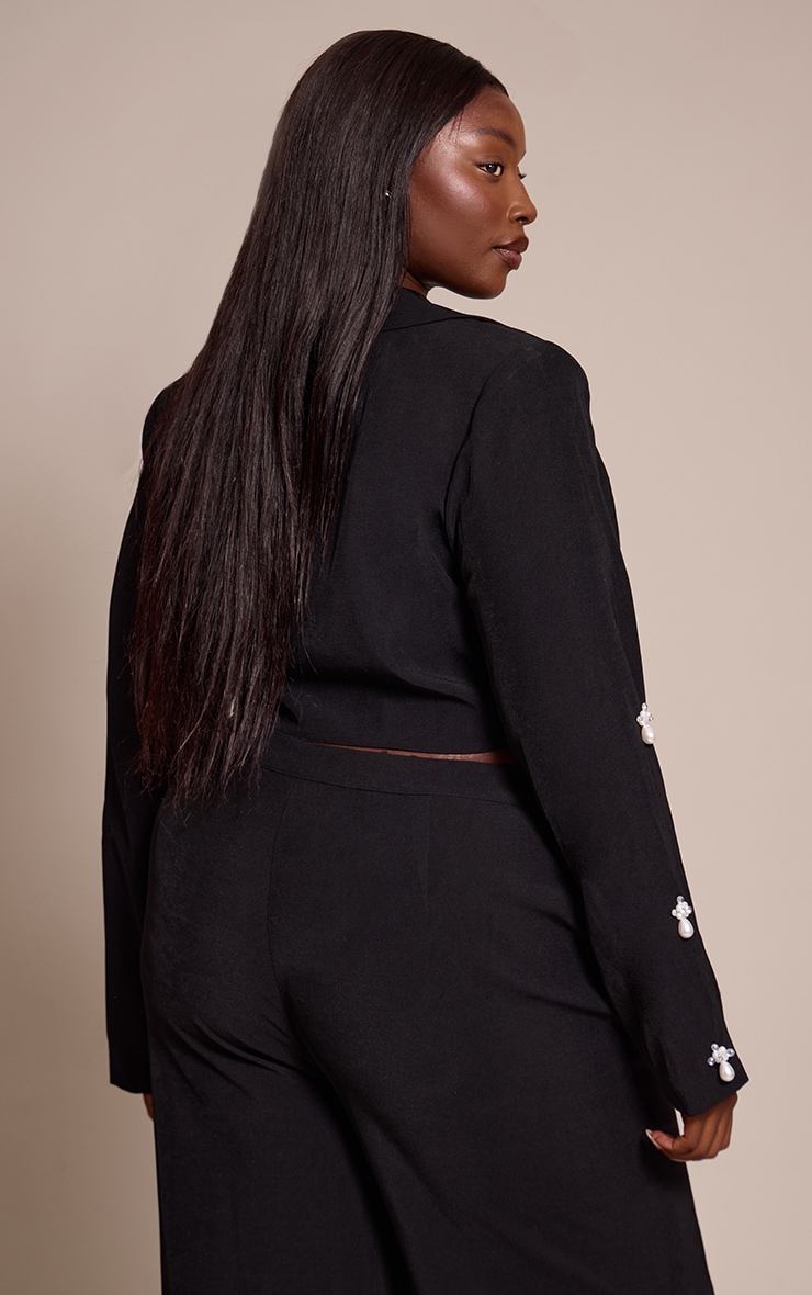 Plus Black Woven Embellished Cropped Blazer  image 2