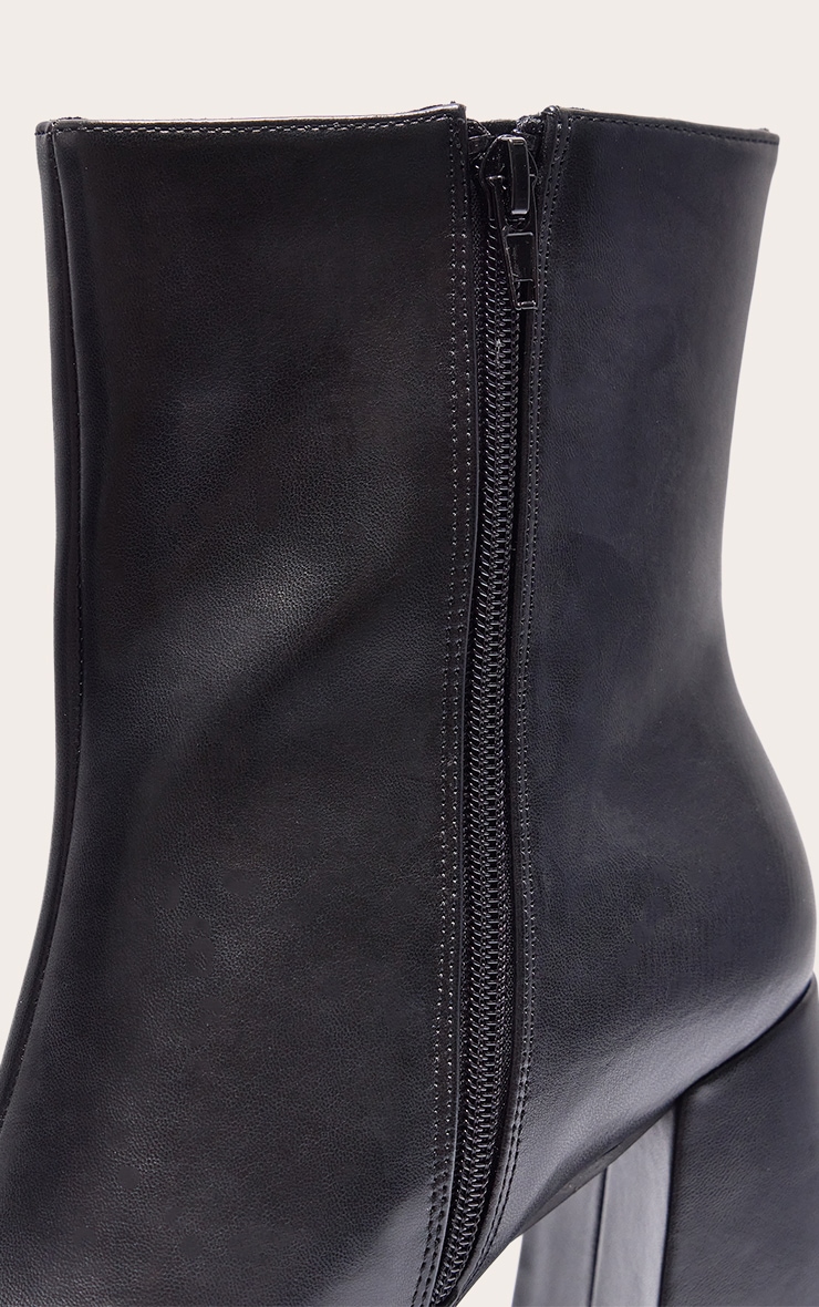 Black Wide Fit PU Square Toe Block Heeled Ankle Boots image 4