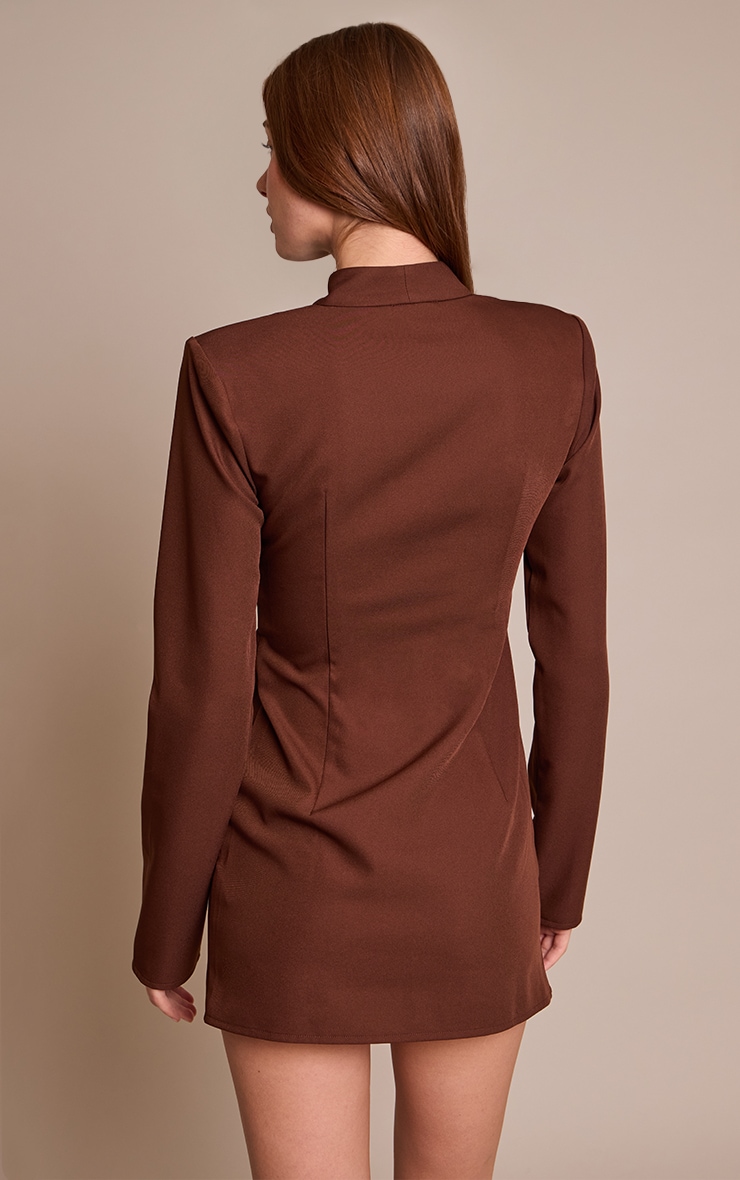Chocolate Tailored Overlap Long Sleeve Bodycon Dress image 2