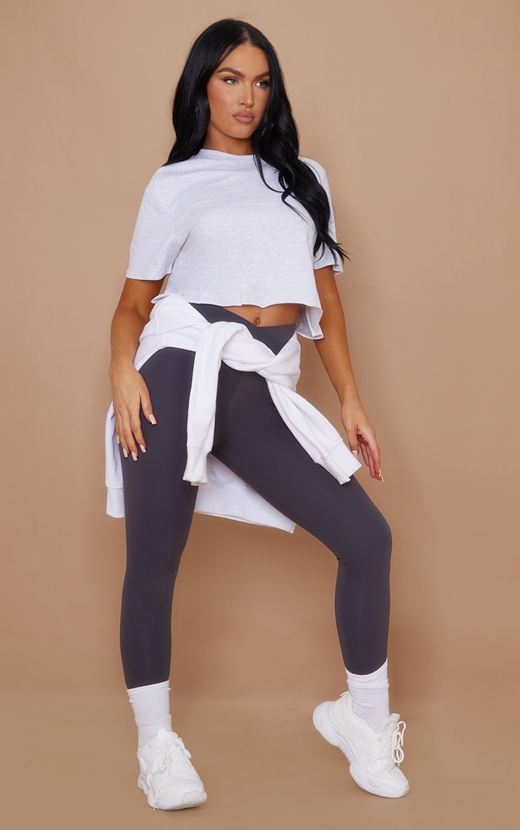 Cotton Grey Marl Oversized Crop T-Shirt image 3